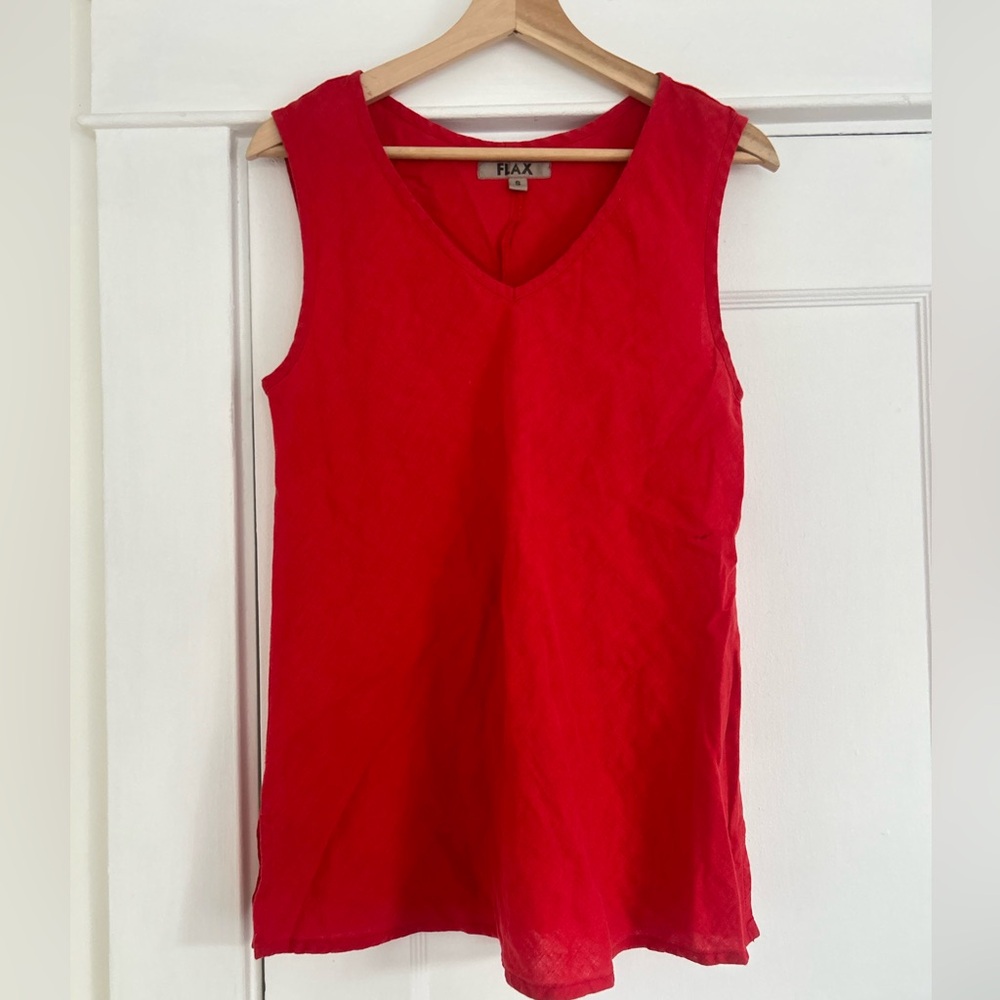 FLAX Vintage Linen Tank Top, Red, Size S